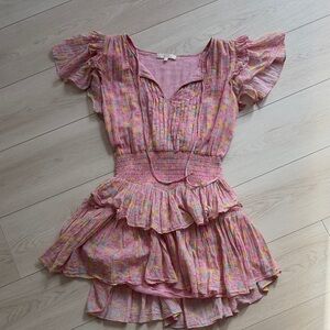 LoveShackFancy Pink Floral Mini Dress